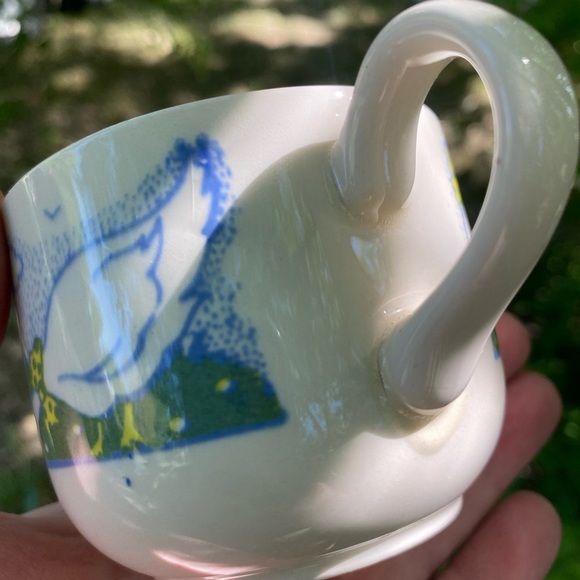 Vintage stoneware tea set tea cups & saucers white geese with bows speckled - Picture 16 of 16